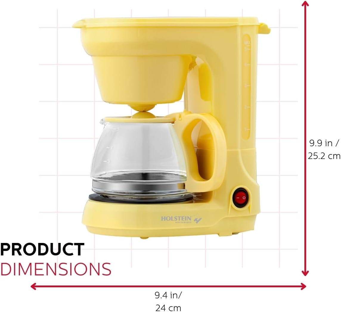 Holstein Housewares 5 Cup Drip Coffee Maker, User Friendly with Permanent Filter, Yellow