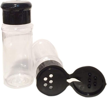 FEOOWV 25Pcs Empty Plastic Spice Bottles Set for Storing Barbecue Seasoning, Salt, Pepper, 75 ml/2.5 oz (Black)