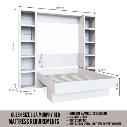 Oakland Living Easy-Lift Queen Murphy Wall Bed in Black with Two Bookshelves