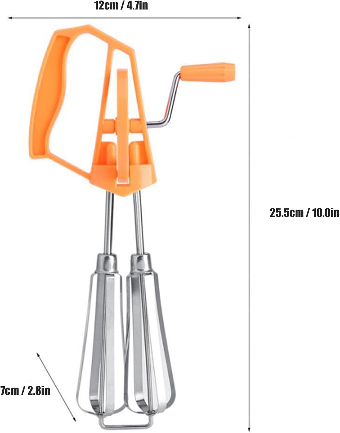 Classic Hand Crank 18/10 Stainless Steel Churner - Dual Head Design, Manual Hand Mixer for Home Cooking (Orange)