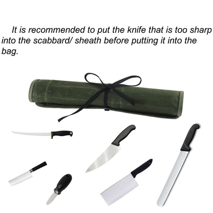 JOINDO Knife Roll Bag, Chef’s Knife Roll Bag, Heavy Duty Chef Knife Roll Bag with 6 Slots, Waxed Canvas Knife Bag Roll, Knife Pouch Holder for Home, Kitchen, Grill (green)