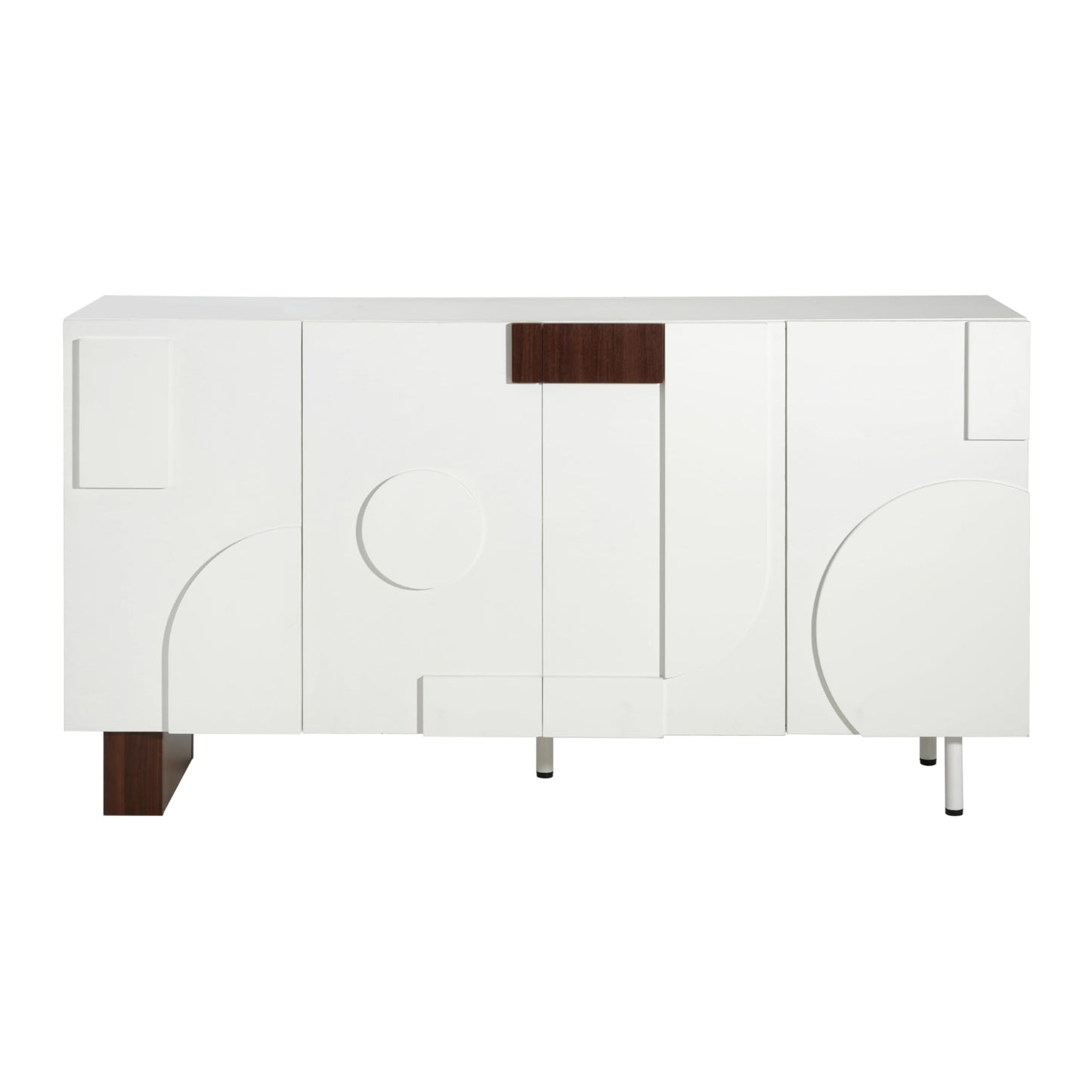 Merax Modern Buffet Cabinet with Storage, 63" 4-Door Sideboard with Adjustable Shelves & Walnut Accents, High Capacity Credenza Versatile Multi-Space Entryway Table for Dining Room, Living Room, White