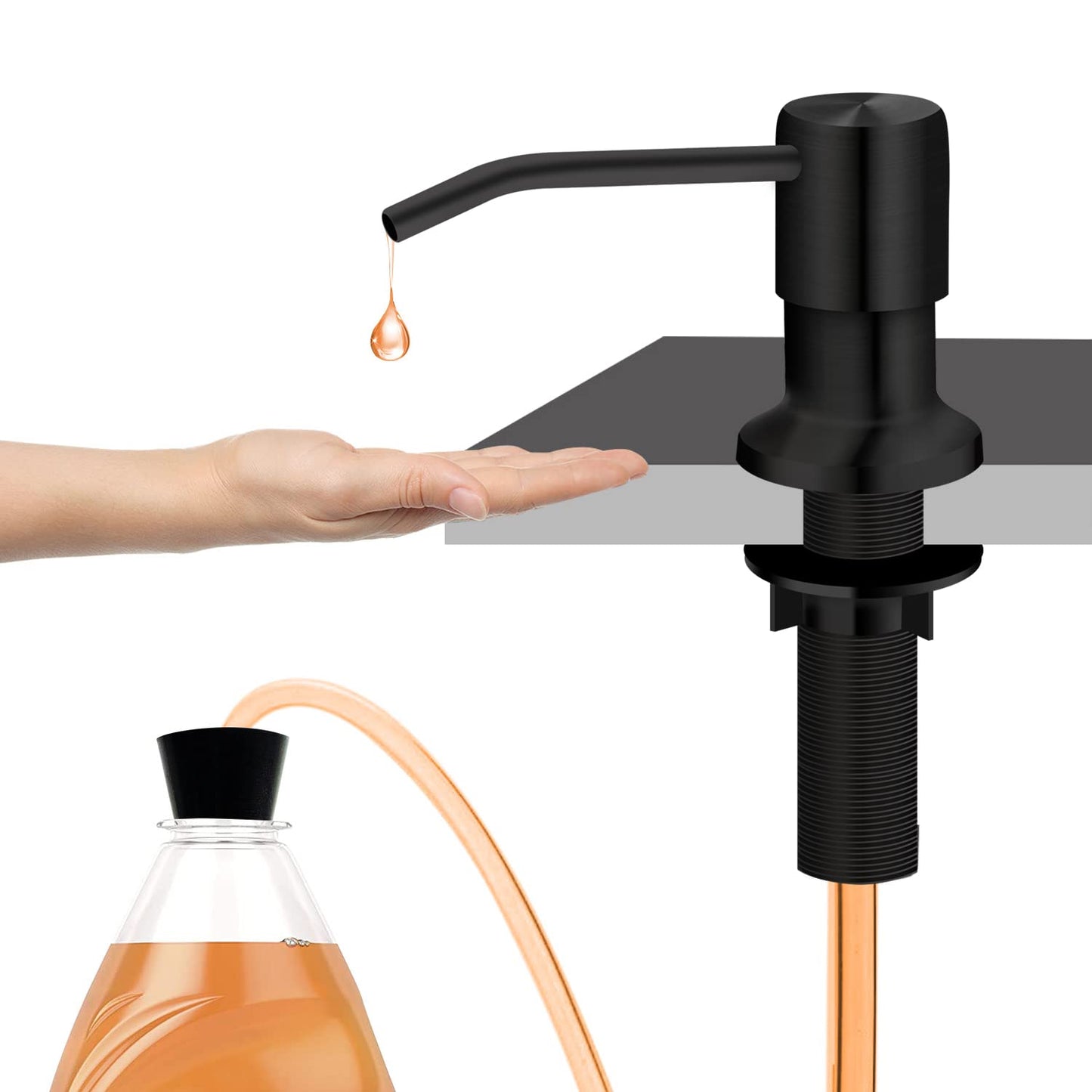 Kitchen Sink Soap Dispenser, Under Sink Soap Dispenser Pump, Good Suction Pwer, 47" Extension Tube Connect to The Soap Contaner Directly, Say Goodbye to Frequent Refills (Black)
