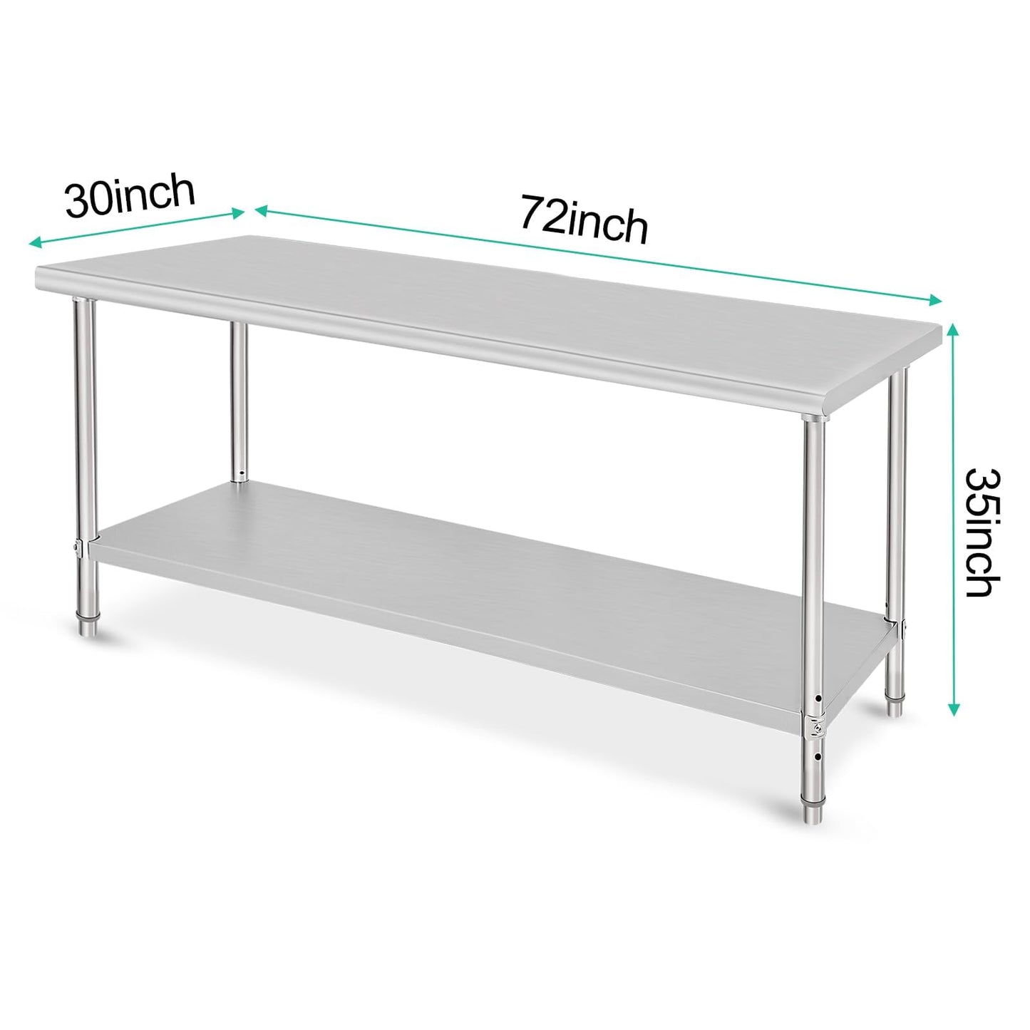 Garvee 72 x 30 Inches Stainless Steel Table, NSF Metal Prep Table with Adjustable Under Shelf and Wheels, Commercial Heavy Duty Worktable for Kitchen Restaurant Home Hotel