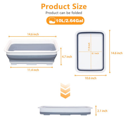 Goderewild Collapsible Dish Pans – 10L (2.6 Gal) Foldable Sink Tub, 14.5'' x 10.5'' x 5", Compact and Space-Saving Multiuse Foldable Basin for Dish Washing, Camping, RV and Vegetable Cleaning
