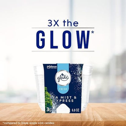 Glade 3-Wick Scented Candle Jar - Sea Mist & Cypress | Essential Oil Air Freshener, 6.8 Oz, 3 Count