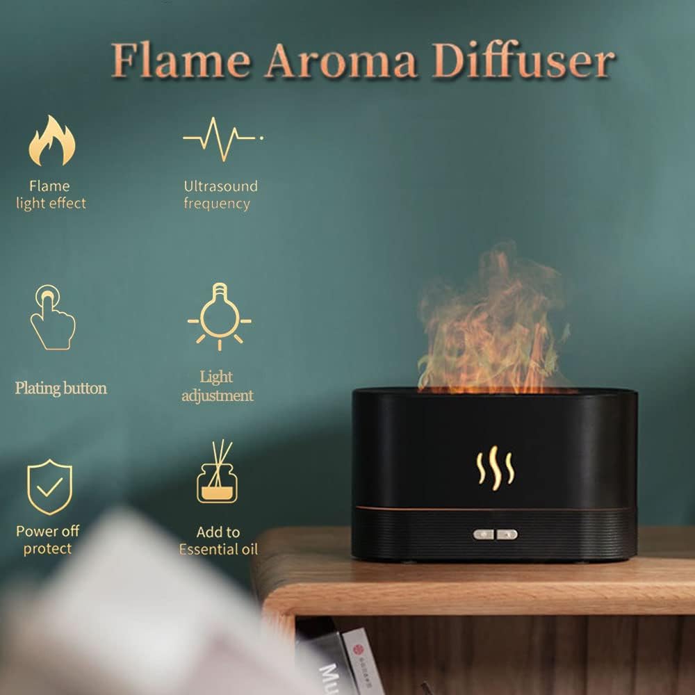 Upgraded 7 Color Flame Essential Oil Diffuser, USB Personal Desktop Cool Mist Humidifier with Auto-Off