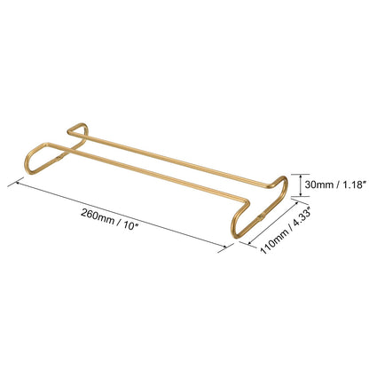 uxcell Wine Glass Rack Under Cabinet, 4Pcs 10-Inch Stemware Wine Glass Hanging Rack Stainless Steel Wine Glass Organizer Storage Hanger for 5mm Stemware Column, Gold
