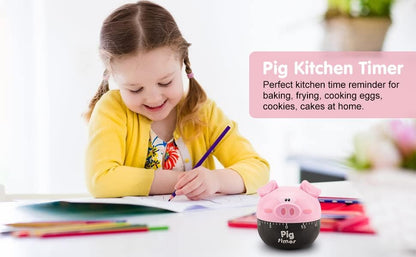 Cute Cartoon Pig Kitchen Timer, 0-55 Minute Wind Up Dial, Loud Alarm Timer, Mechanical Cooking Timing Tool (Pink)