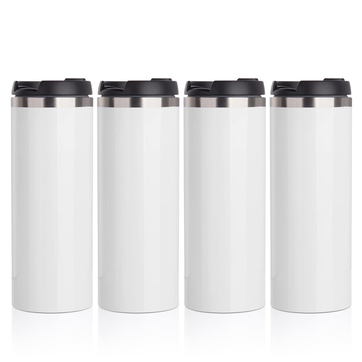 PYD Life Sublimation Tumblers Water Bottles 14 OZ White with Lid Stainless Steel Double Walled Coffee Tumblers Flasks for Tumbler Heat Press 4 Pack