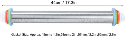 Stainless Steel Rolling Pin, Non-stick Adjustable Cake Dough Roller with Thickness Ring, Bakeware Tool