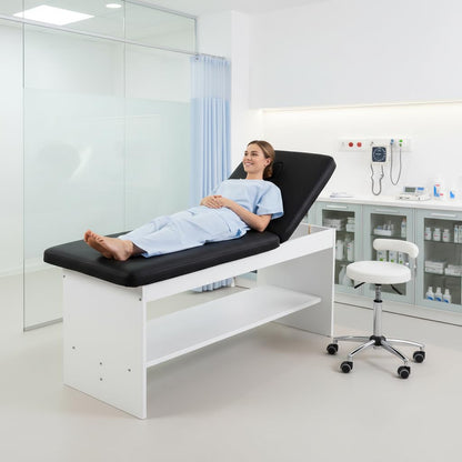 Carenovo Oak Wooden Medical Examination Table Non-Folding Professional Treatment Couch for Physiotherapy, Chiropractic & Clinic Use (Black, White)