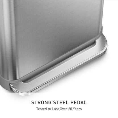 simplehuman 45 Liter / 12 Gallon Liter Rectangular Hands-Free Kitchen Step Trash Can with Soft-Close Lid, Brushed Stainless Steel with Plastic Lid