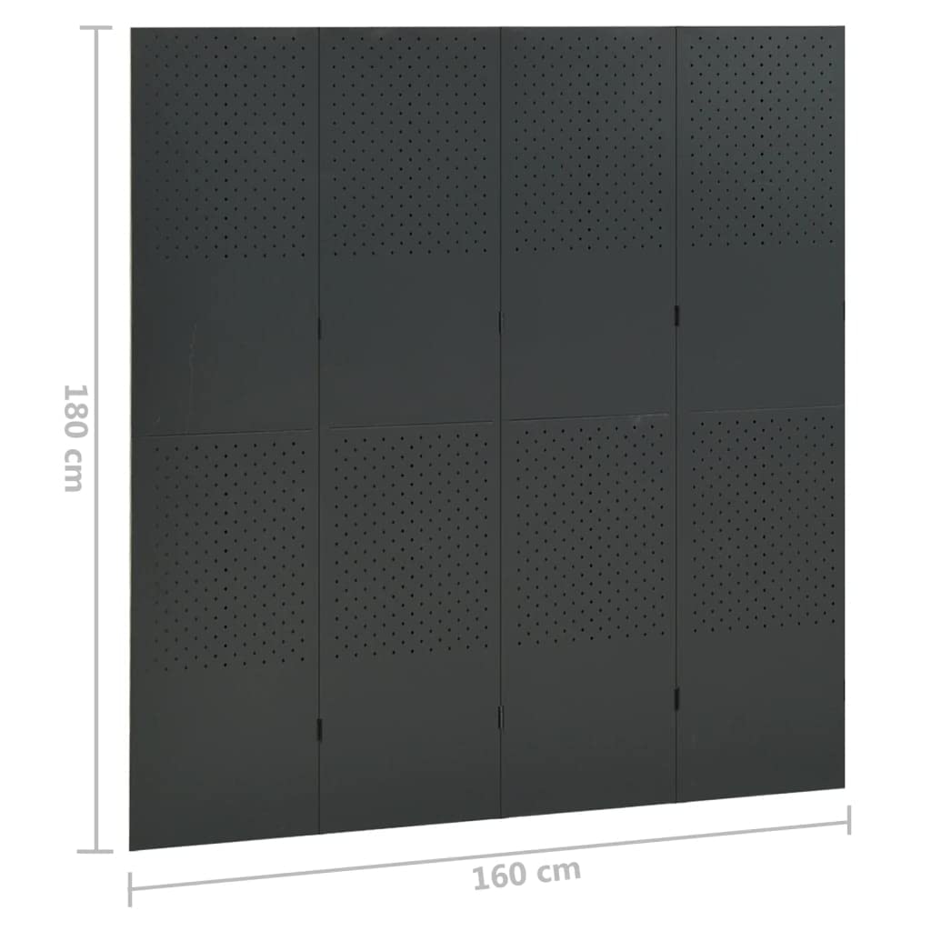Outdoor/Indoor Room Divider, Room Screen Divider Wall Protection Privacy Furniture Indoor Bedroom, 4-Panel Room Divider Anthracite 63"x70.9" Steel