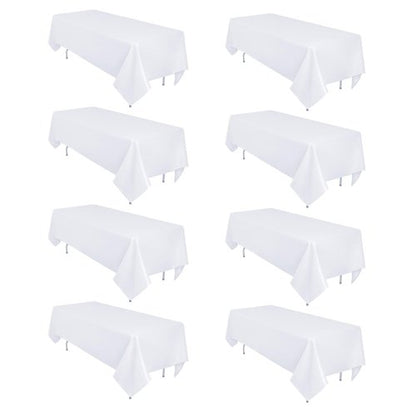 Heneger 8 Pack White Table Cloth 60 x 102 Inch Rectangular Tablecloths for 6 Foot Rectangle Tables, Wrinkle Resistant White Tablecloth Washable Polyester Fabric Table Covers for Party Wedding Banquet