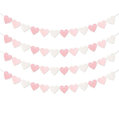 Pink-White Girls Birthday Party-Decorations Streamers-Garland - 40Ft Heart Galentines Hanging Paper Banner,Valentines Baby Bridal Shower Bachelorette Anniversary Mothers Day Supplies Decor Ouruola