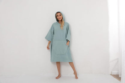 Swimmer Surf Poncho Hooded Towel for Adults Quick Dry Beach Changing Robe with Pockets, Unisex Swim Cover-Up, Grass