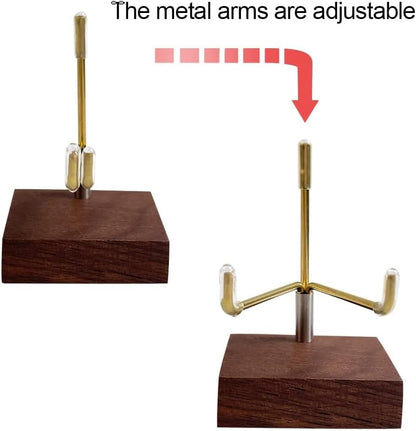 Adjustable Brass Crystal Display Stand with Walnut Base, Mineral Specimens Display Stand for Stones, Geodes