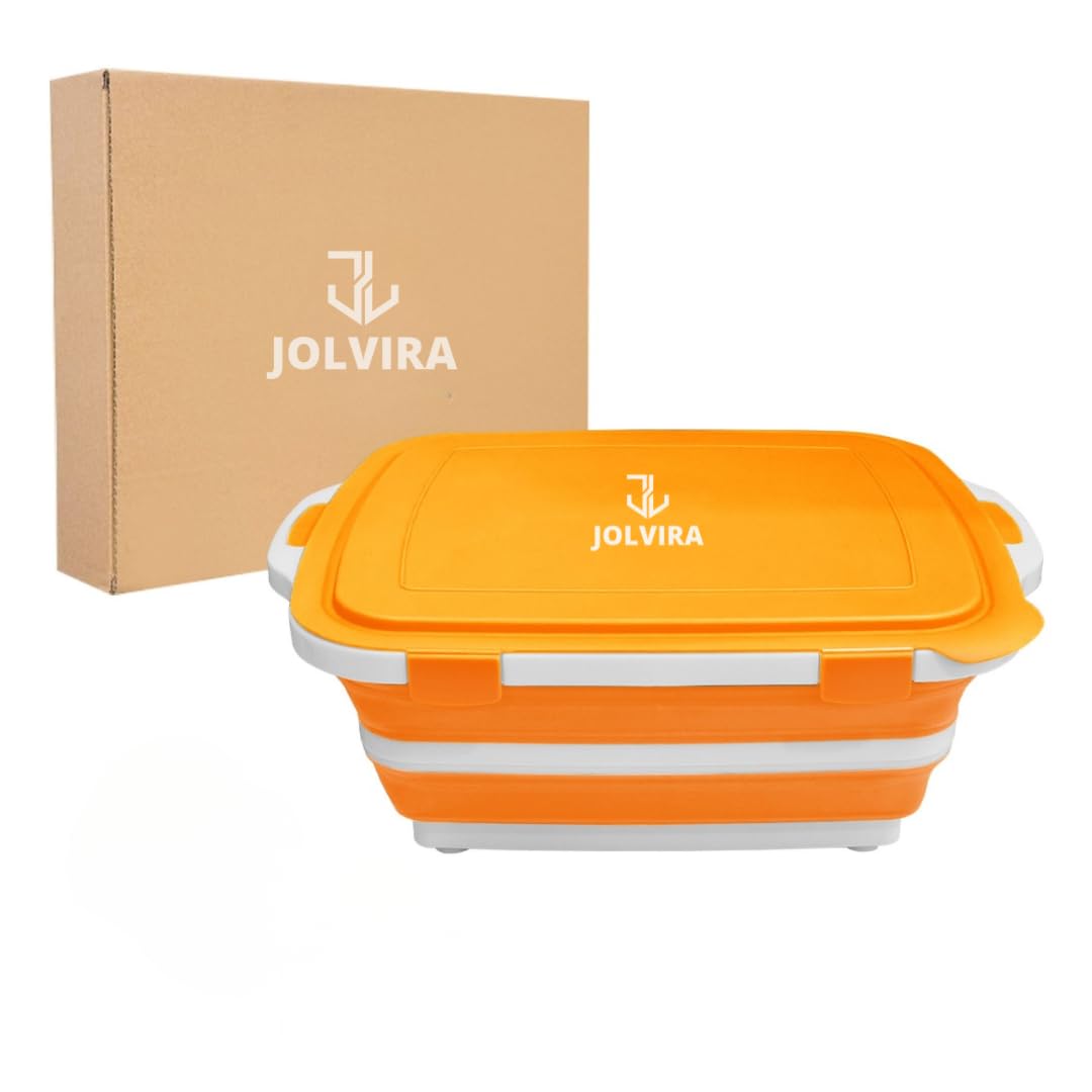 JOLVIRA Collapsible BBQ Prep Tub with Lid – 8L Multifunctional Food & Meat Prep Basin for Vegetables, Fruits, Washing, Storage and Outdoor Cooking