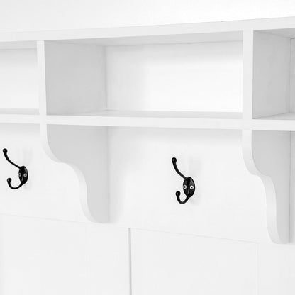 HEIDOUHEI Hall Tree with Bench Shoe Storage Entryway Coat Rack 47.2'' Wide Multi-Functional 3 Hanging Hooks Open Space Rectangle Shelves Farmhouse Boho Furniture Organizer Hallway
