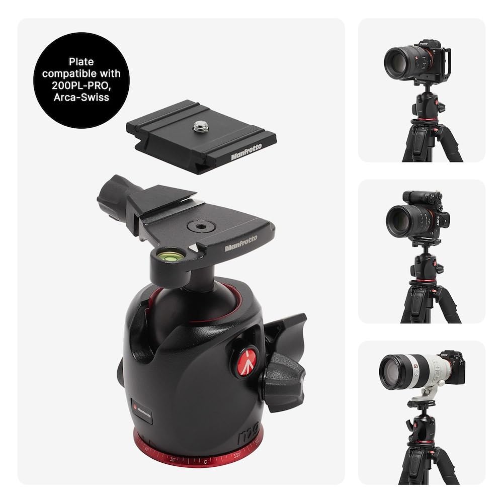 Manfrotto 055XPRO AS, 4-Section Carbon Fiber Camera Tripod, Photo-Kit with XPRO Ball Head, 90 Degree Column, 15kg Load, Arca-Swiss Plate, for DSLR/Mirrorless, Tripod for Camera, Photo Shooting Support