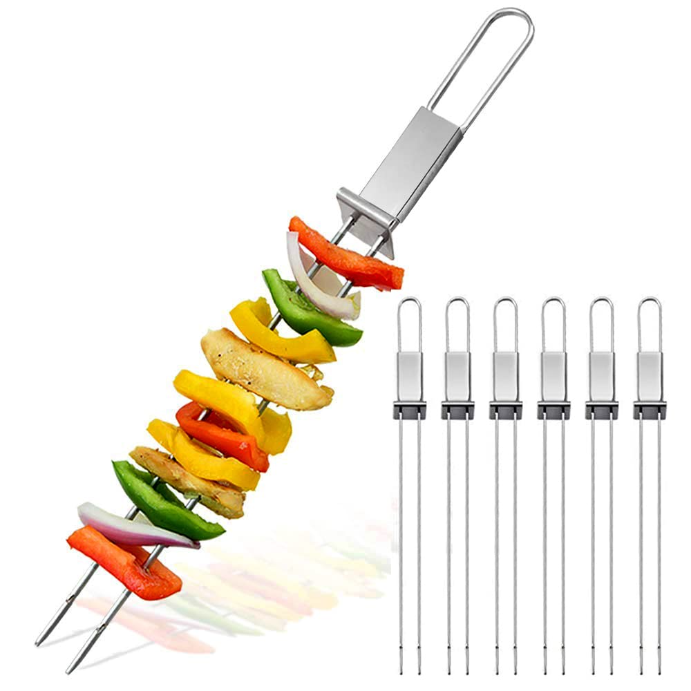 CMYK Barbecue Skewers, 6-Pack 13" Stainless Steel Grilling Skewers with Slider, Reusable Metal BBQ Shish Kabob Skewers Sticks