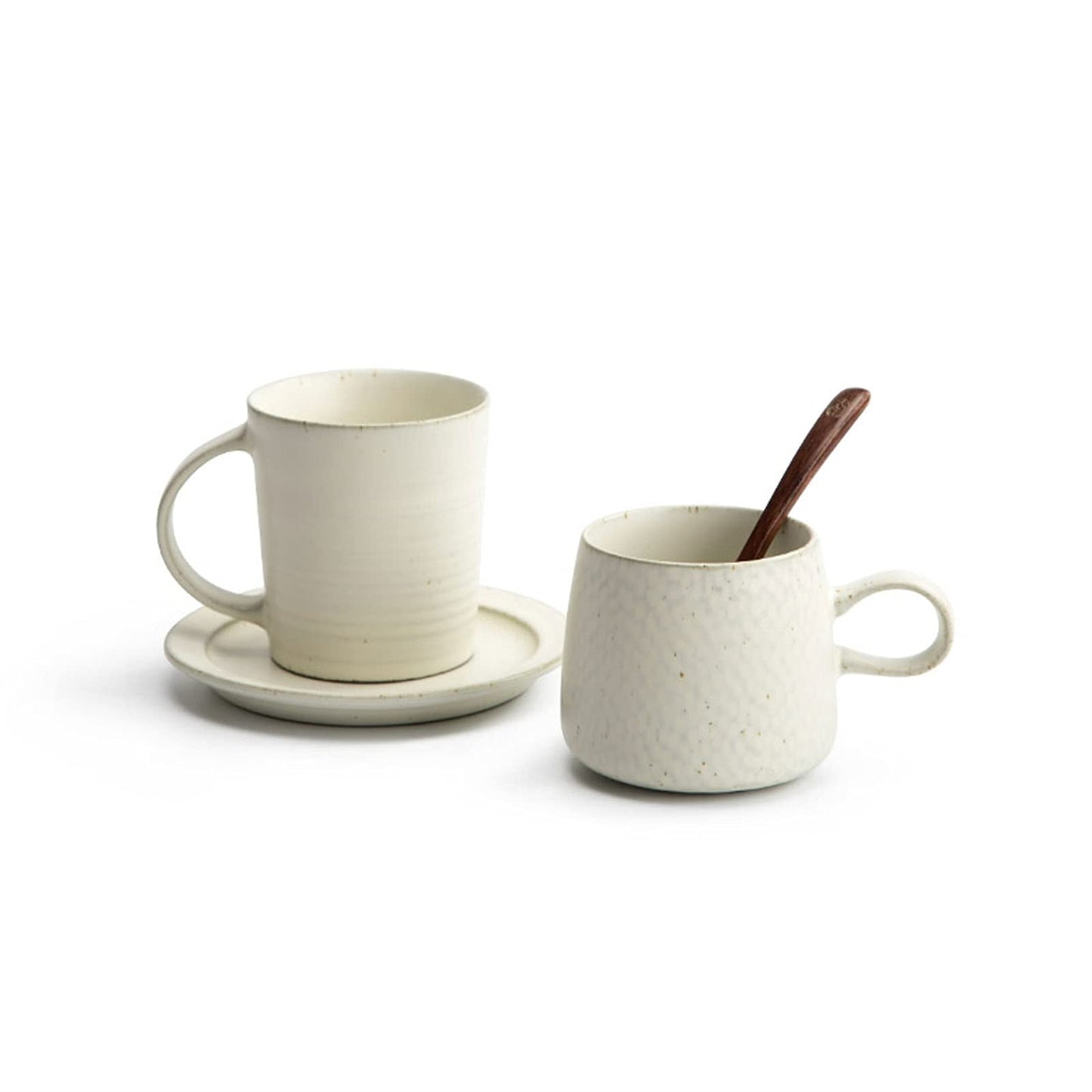 Tea Cup Porcelain Espresso Cups with Matching Saucers Premium Porcelain Coffee Cup- 7.8 Ounce, White Set of Mugs (A) (B)