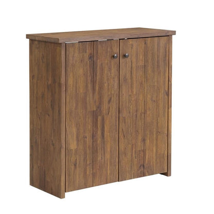 Bethel Acacia Wood Shoe Cubbie Cabinet, 31 in. W Entryway Storage Organizer with 3 Adjustable Metal Wire Shelves, Two Door Design with Open Back X Pattern, Ideal for Mudroom, Kitchen, Hallway