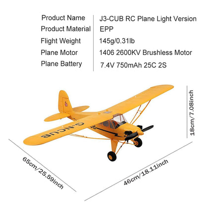 Park10 Toys J3-CUB RC Plane 5CH Remote Control Airplane for Adults 1406 Brushless Motor Outdoor 3D6G Fixed Wing Stunt RC Aircraft with Replaceable Parts (Yellow 2B+LED)