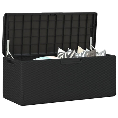 RCODSSK Rattan Look PP Storage Box with Seat Cushion, 92.5 gal Anthracite Patio Storage Chest for Cushions, Pillows, Blankets, and Toys, Gas-Lift Design, Lockable Outdoor for Garden