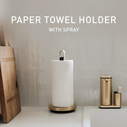 simplehuman Standing Paper Towel Holder with Spray Pump, Brass Stainless Steel, Gold