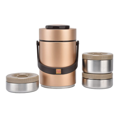 Estink 2000ml Vacuum Insulation Lunch Box 3 Layer Lunch for Hot Food, 304 Stainless Steel Thermal Lunch Box Insulated Food Jar Insulated Food Container (Gold)