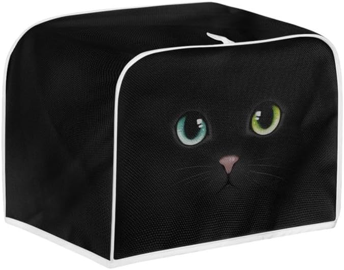 Black Cat Face Slice Toaster Cover, Aesthetic Cute Kitten Washable Polyester Toaster Cover, Pet Lovers Quilted