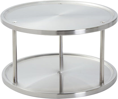 Juvale 2-Tier Stainless Steel Lazy Susan Spice Rack Organizer for Kitchen & Pantry Countertop (10.5 in)