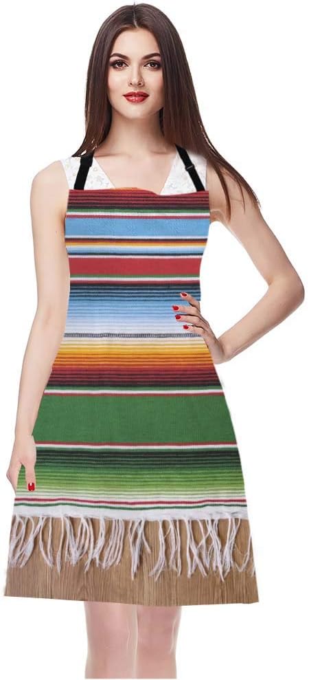 WONDERTIFY Mexican Style Apron - Traditional Colorful Lines Bib Apron with Adjustable Neck for Cooking, Baking, BBQ