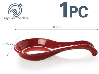 ONEMORE Ceramic Spoon Rest for Stove Top - Extra Wide Heat-Resistant Ladle Holder for Kitchen Counter Utensils/Tools - Large, Red