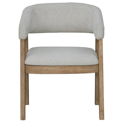 Pemberly Row Contemporary Dining Set, 54" Round Table, Oak Veneer, Stone Top, Natural Finish, Includes 4 Barrel Chairs, Neutral Upholstery, Modern Style, Perfect for Kitchen or Dining Room Spaces