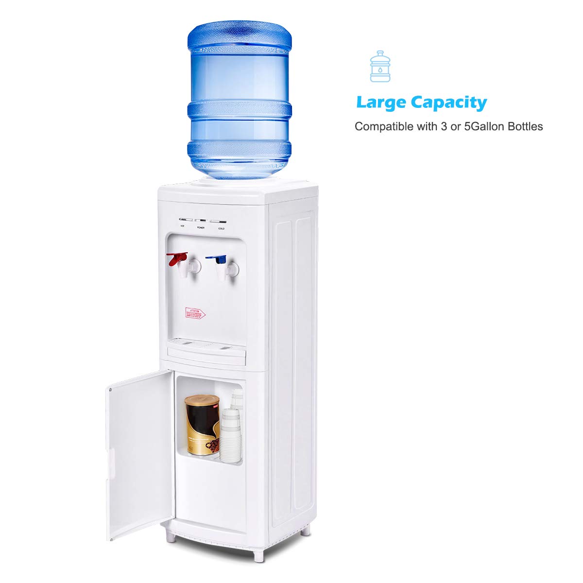 Adjustable Temperature Water Dispenser - Cold & Hot Water, Home & Office Use - White