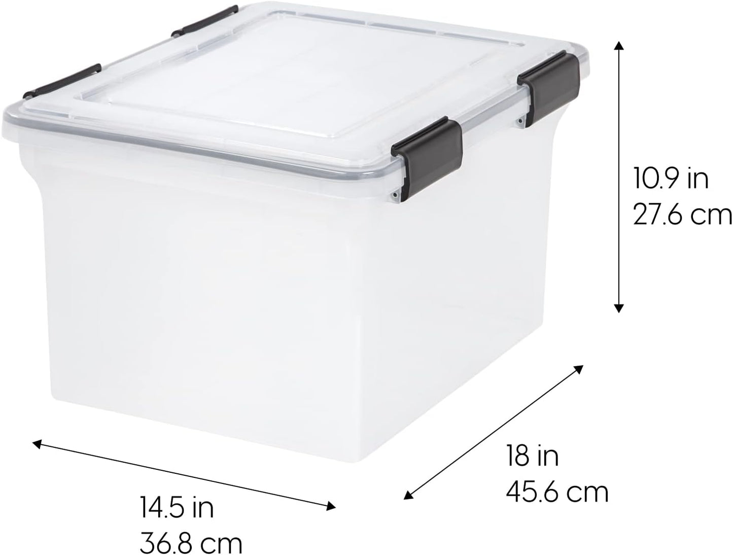 IRIS USA WeatherPro File Box Organizer for Letter/Legal Files, Water Resistant Document Box, Clear 32 Qt.