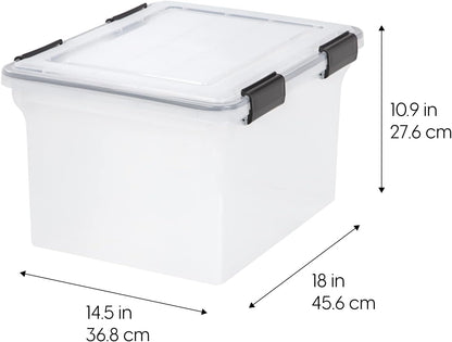 IRIS USA WeatherPro File Box Organizer for Letter/Legal Files, Water Resistant Document Box, Clear 32 Qt.