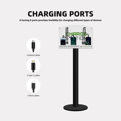 Floor Stand Cell Phone Charging Station Mobile Phone Charging Station | Fast Charging 8 Device | Compatible with Apple Tablets Android Port | Great for Offices Hotel Hospital Airport (White)