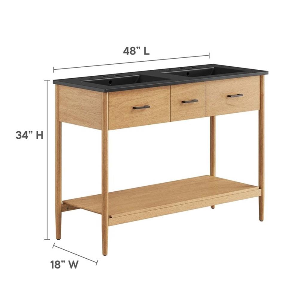 Modway EEI-6827-NAT-BLK Zaire 48" Double Sink Bathroom Vanity, Natural Black