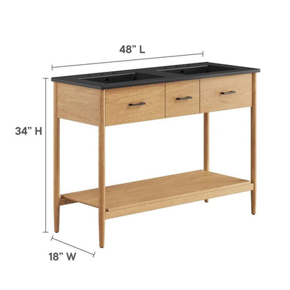 Modway EEI-6827-NAT-BLK Zaire 48" Double Sink Bathroom Vanity, Natural Black