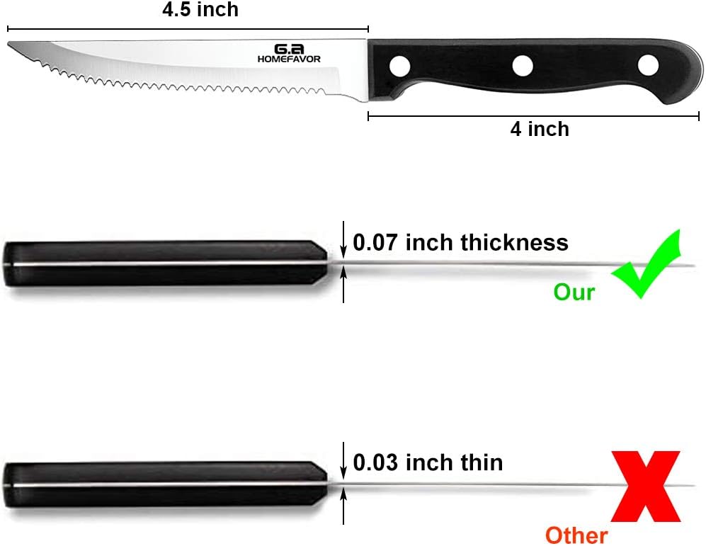 G.a HOMEFAVOR Steak Knife Set - 8 Pieces Full Tang Sharp Serrated Knives Cutlery Set, Stainless Steel, Black