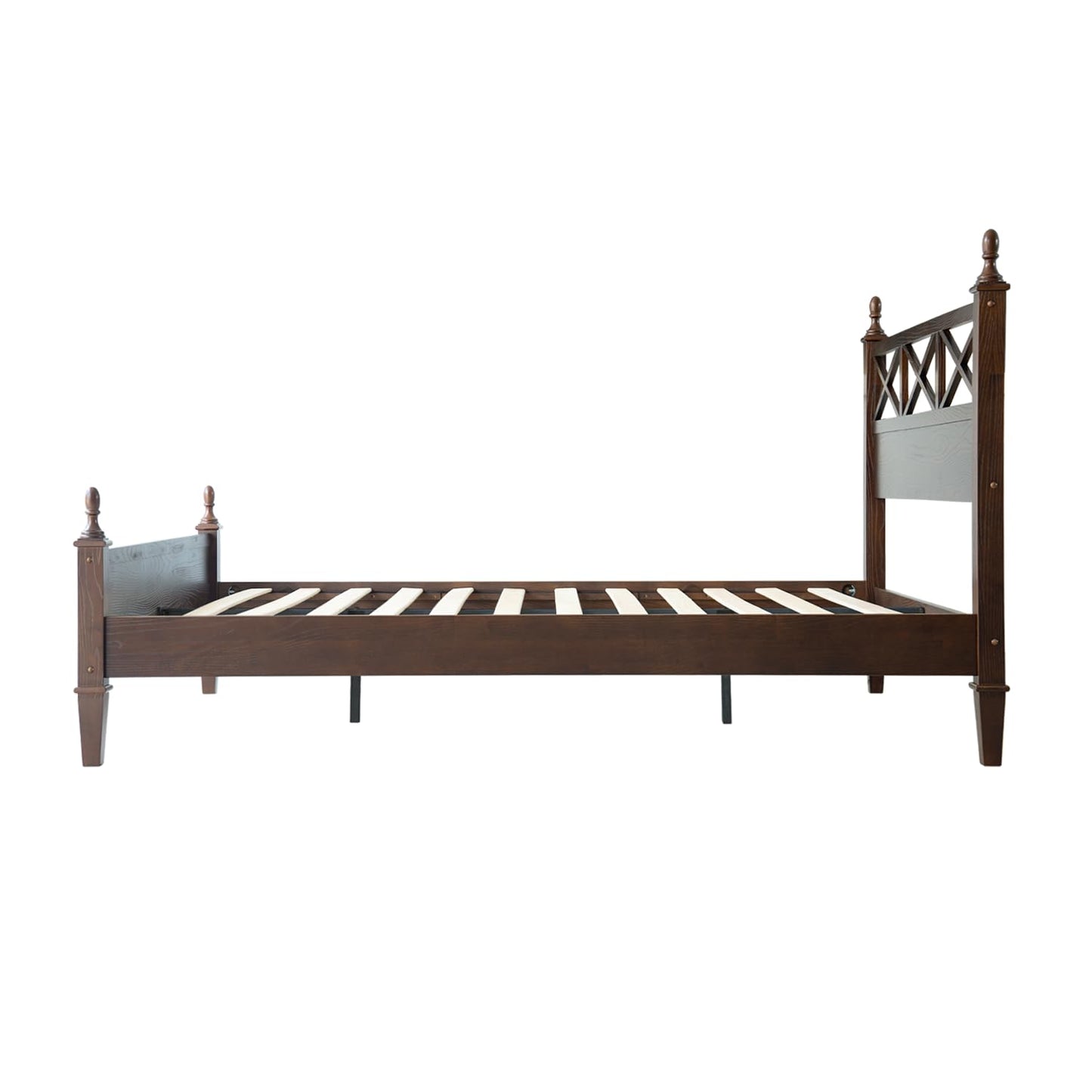 King Size Solid Wood Platform Bed Frame with Headboard & Footboard, 12 Durable Slatted Base with Metal Legs, Easy Assembly, Slip-Free & Anti-Noise, No Box Spring Needed, Dark Roast Oak Finish RIK-32