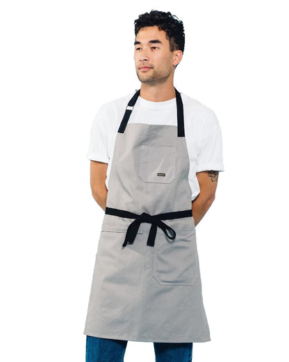 Caldo Daily Cotton Kitchen Apron for Cooking- Mens and Womens Professional Chef or Server Bib Apron - Adjustable Straps with Pockets and Towel Loop (Grey)