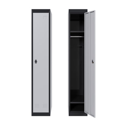 IDEALHOUSE Metal Locker, Metal Storage Cabinet with Shelves and 1 Door, Perfect for Employees and Students, Fits Schools, Garages, Offices, Gyms, and Homes, Easy Assembly, Grey and Black