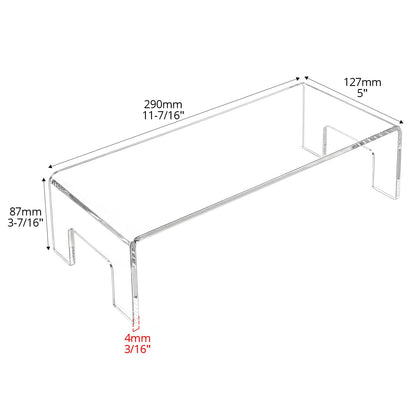 QWORK Clear Acrylic Display Risers Stand, 2 Pack 5mm Thick Transparent Showcase Shelves for Dessert Cupcakes Perfume Toys Cosmetics Jewelry Collectibles, 12x5x3.3 Inch Display Shelf