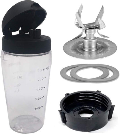 Joystar Blend-N-Go Smoothie Kit: Ice Crusher Blade with Bottle Cup and Lid for Oster Blender (3, PETG+6 SS blade)