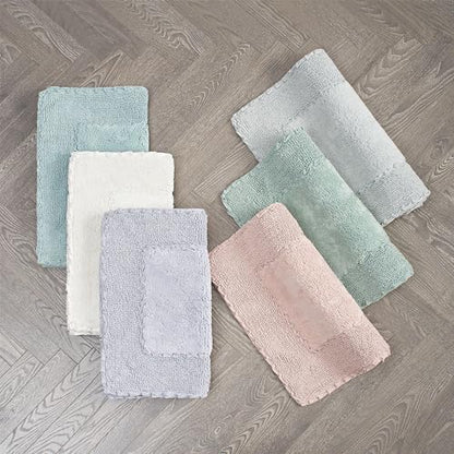 Laura Ashley Ruffle Cotton Bath Rug, 17" x 24", White